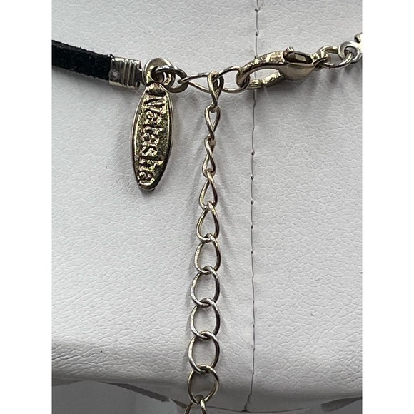 Natasha Gold Tone Spikes Dangles Black Leather Necklace - Picture 10 of 13